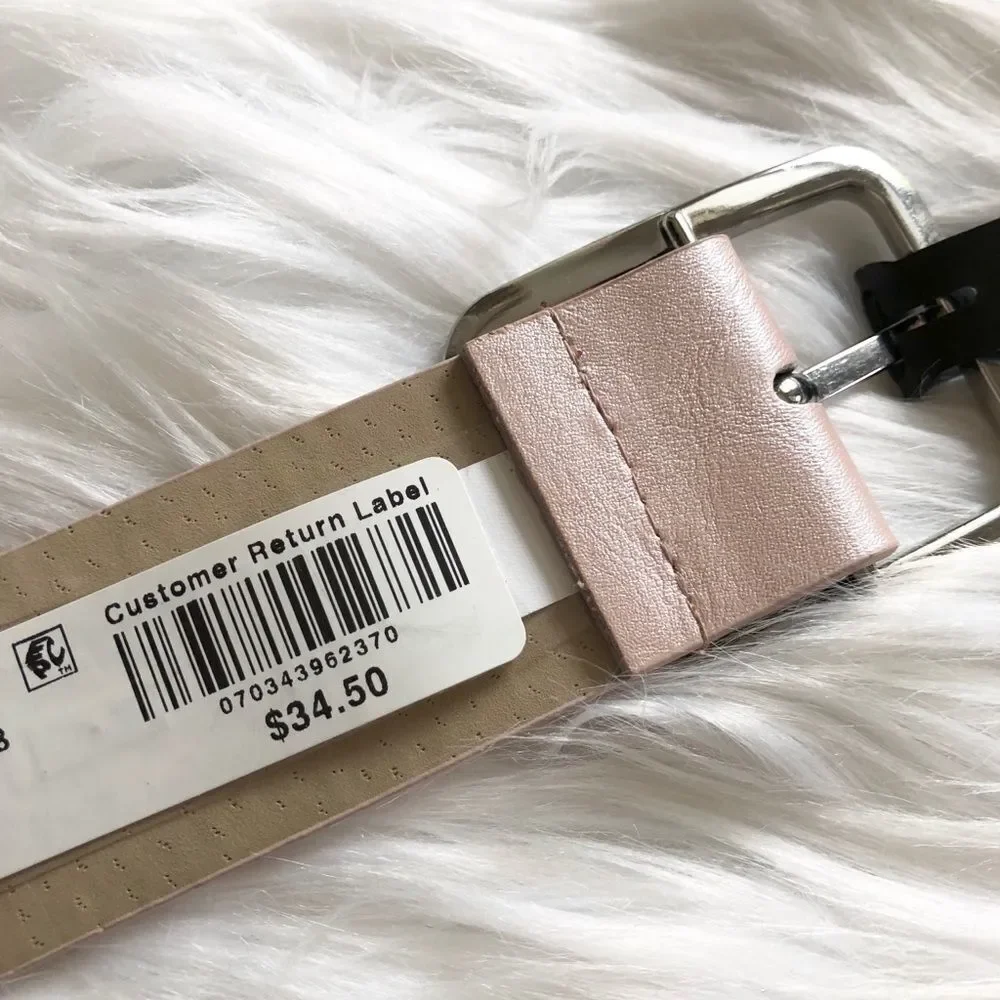 NWT blush metallic iNC faux leather womens LG belt